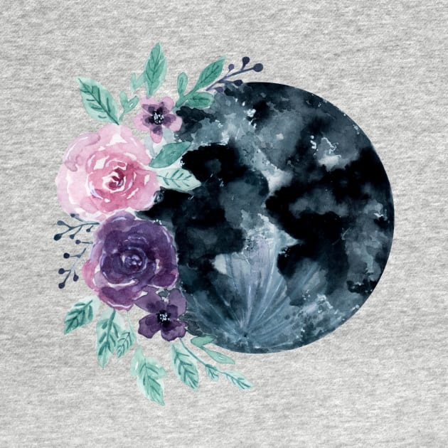 Flowers moon watercolor by GinaaArts